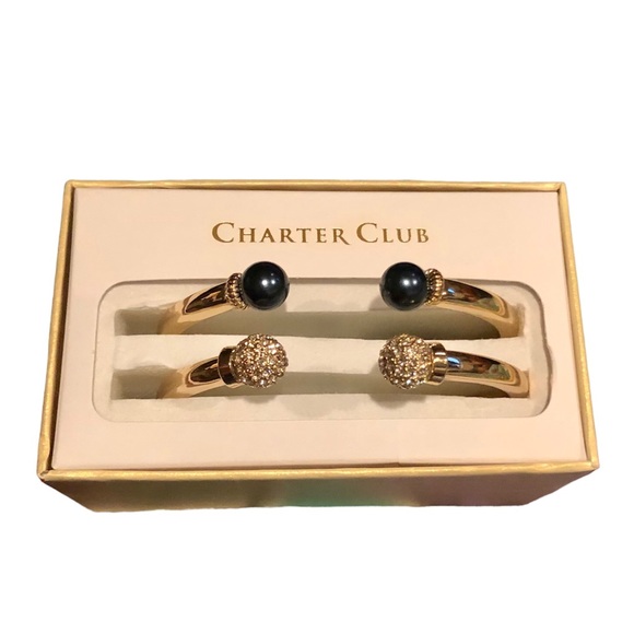 Charter Club set of two gold open bangle bracelets with hinge opening - Picture 1 of 2